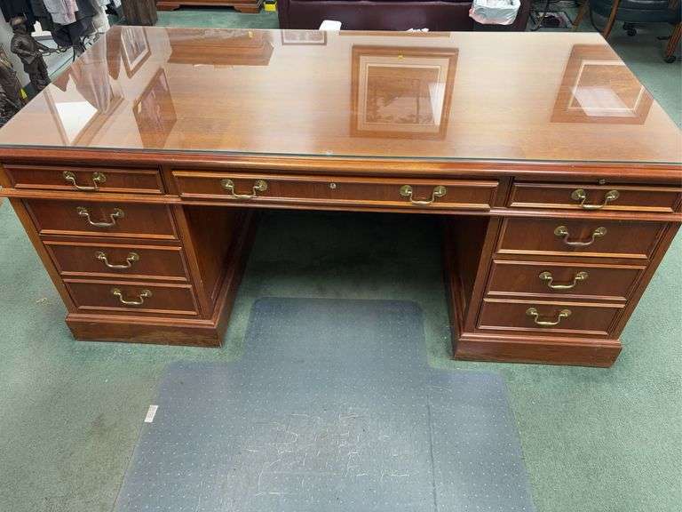 Great Mahogany Partners Desk with a Glass Top image
