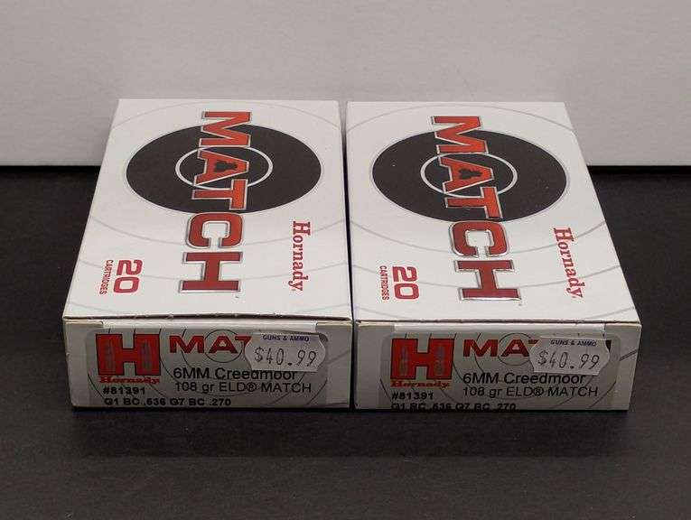 Two 20 Cartridge Boxes Hornady Match 6MM Creedmoor 108 Grain ELD MATCH image