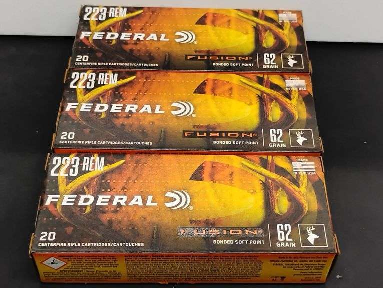 Three 20 Cartridge Boxes Federal Fusion 223 Rem Soft Point 62 Grain image