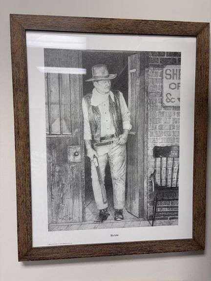 Great Framed Pencil Drawn 1987 “Rio Lobo” Print by Ron Ashley image