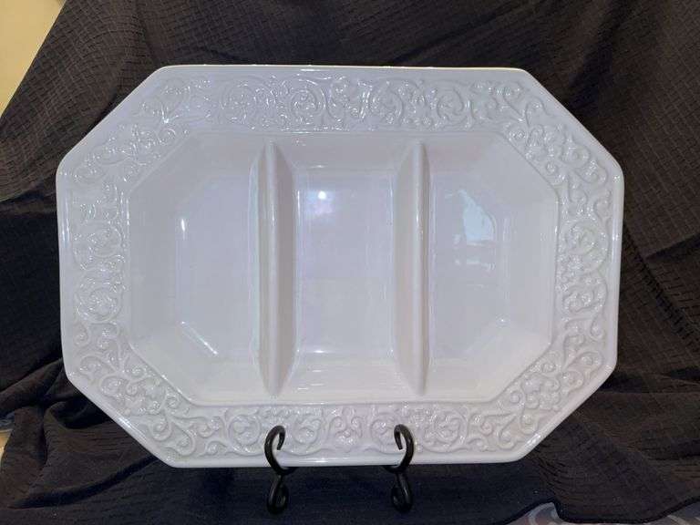 Ceramic Divided Serving Platter Dish, Made in Portugal…..16-3/4 x 12 x 2-1/2 tall image