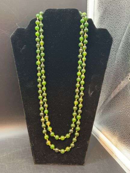 Opera length strand of Jade-like beaded necklace….doubled for pics image