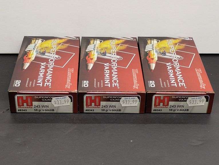 Three 20 Cartridge Boxes Hornady Superformance 243 WIN 58 Grain V-MAX image