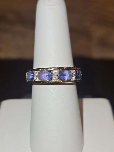Ladies 14K gold, diamonds, & tanzanite(?) ring size 7; 4.8 total grams DIAMONDS TESTED POSITIVE USING DIAMOND SELECTOR II TESTER... image