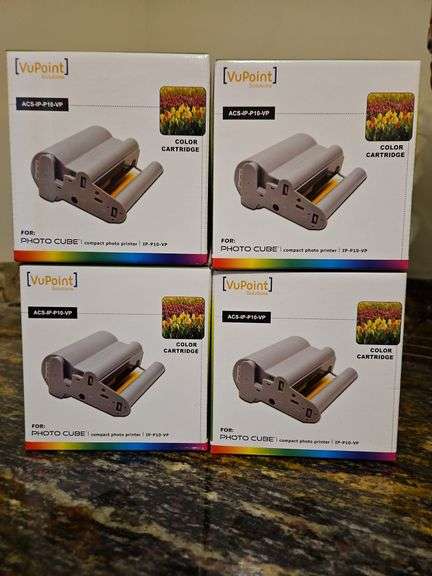 Four(4) NIB VuPoint Solutions color cartridges #ACS-IP-P10-VP for PHOTO CUBE compact photo printer model IP-P10-VP... image