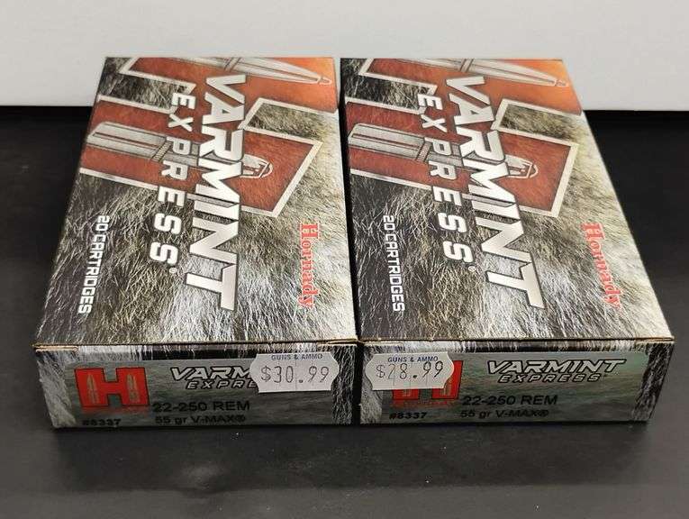 Two 20 Cartridge Boxes Hornady Varmint Express 22-250 REM V-Max 55 Grain image