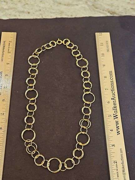 Ladies Ross-Simons Italian 18K yellow gold 24" long textured circle-link necklace 10.2 total grams... image