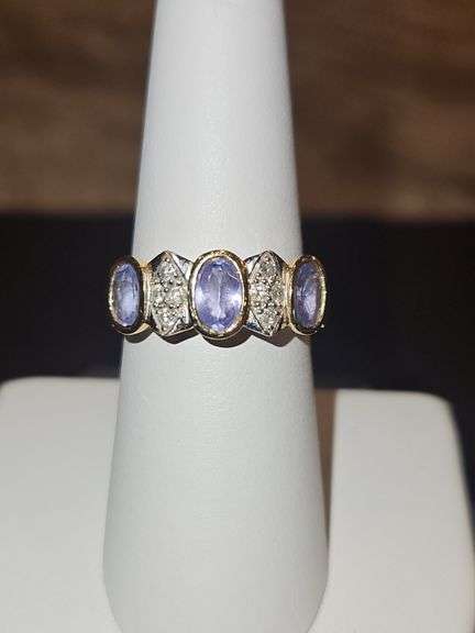 Ladies 14K gold, diamonds, & tanzanite(?) ring size 7; 5.4 total grams DIAMONDS TESTED POSITIVE USING DIAMOND SELECTOR II TESTER... image