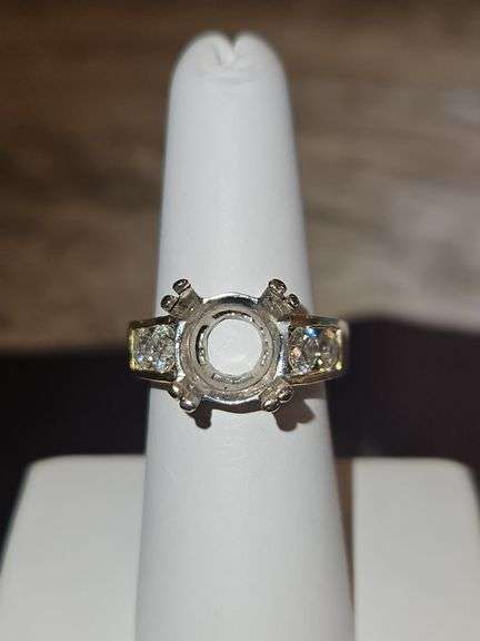 Ladies 18K gold & diamond ring size 6 Large Stone Removed 11.3 total grams DIAMONDS TESTED POSITIVE USING DIAMOND SELECTOR II TESTER... image