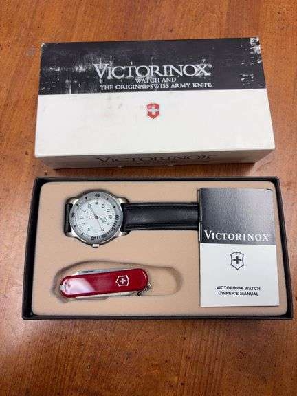 Victorinox Leather Grey Watch with Original Swiss Army Knife image
