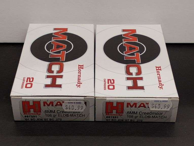 Two 20 Cartridge Boxes Hornady Match 6MM Creedmoor 108 Grain ELD MATCH image