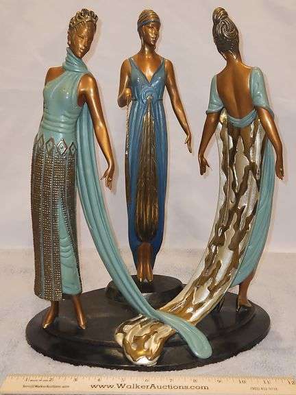 Erté Limited Edition Bronze "Three Graces" Signature Stamped & Numbered 178/375 w/COA & Certificate of Value... image