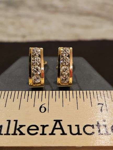 Beautiful Pr of Ladies 14K gold & diamonds earrings 9.1 total grams DIAMONDS TESTED POSITIVE USING DIAMOND SELECTOR II TESTER... image