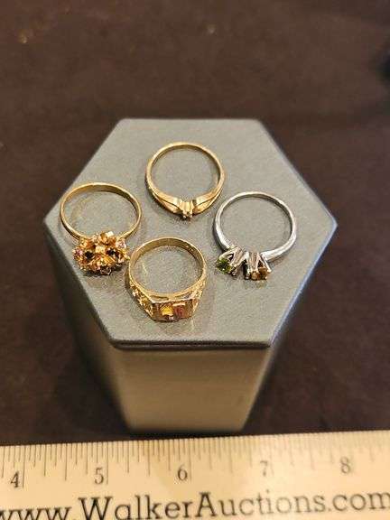 Four(4) 14K gold w/other gemstones rings 9.6 total grams DIAMONDS TESTED POSITIVE USING DIAMOND SELECTOR II TESTER... image