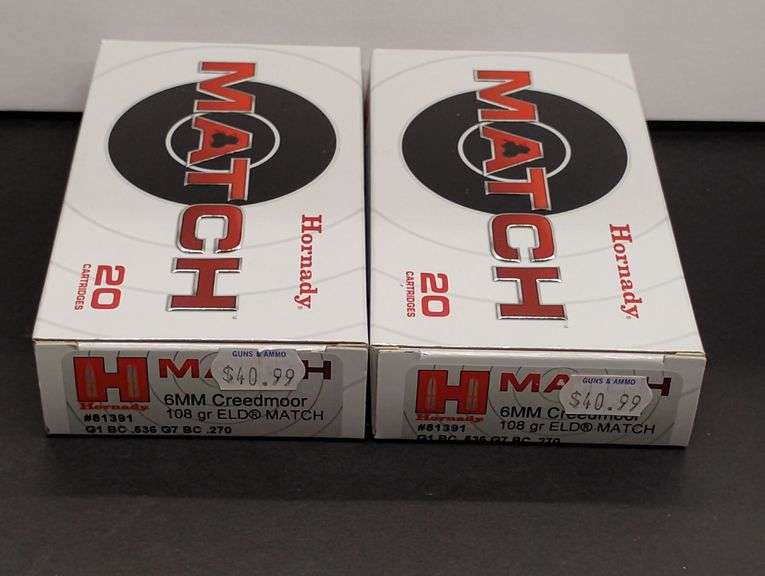 Two 20 Cartridge Boxes Hornady Match 6MM Creedmoor 108 Grain ELD MATCH image