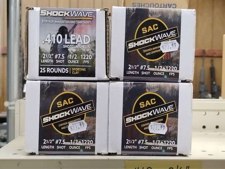 Stryker Ammunition and Components Shock Wave .410 Lead Shotgun Shells 2 1/2" Length #7.5 Shot 1/2 Ounce 1220 FPS 25 Rounds Sporting Clay 4 Boxes image