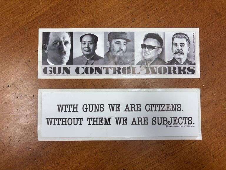 “Gun Control Works” and “With Guns We Are Citizens. Without Them We Are Subjects” Bumper Stickers image