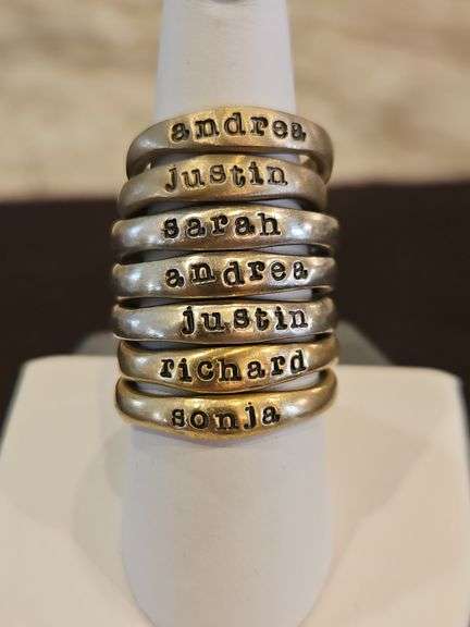 Collection of Seven(7) 10K gold name engraved rings 28.5 total grams... image