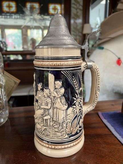 Vintage German Stoneware Stein with pewter lid…..10-1/2” tall image