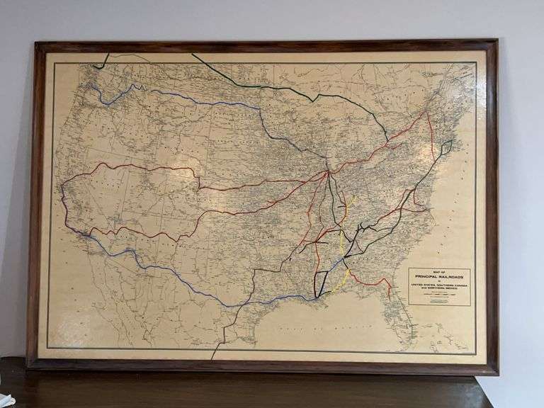 69 x 49 wood Map of Principal Railroads in United States, Southern Canada and Northern Mexico image