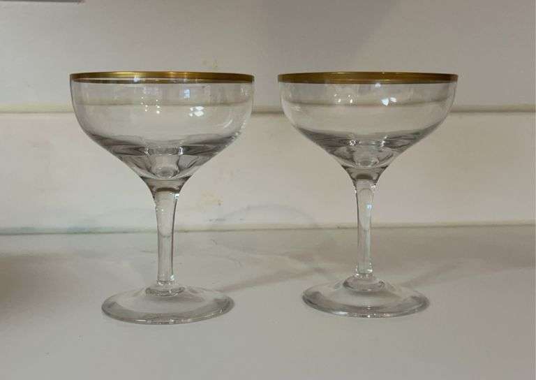 Set of (2) Contemporary Lenox Laurent Crystal Gold Rim Champagne Glasses…..5” tall image