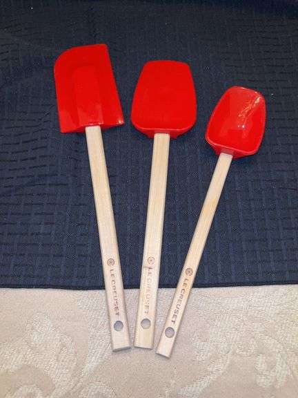 Set of (3) like new Le Creuset wooden handled spatulas image