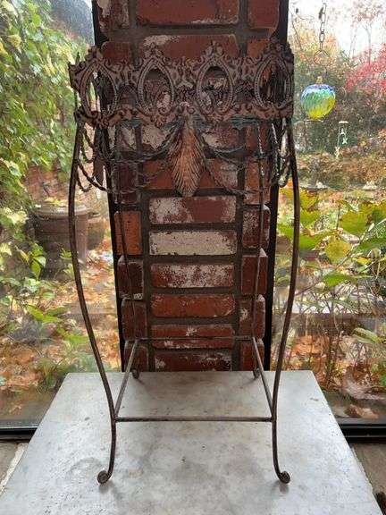 Vintage decorative lightweight metal plant stand…..11”” square x 26” tall image