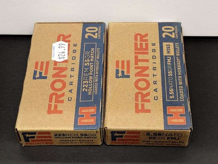 Two 20 Cartridge Boxes Frontier 5.56 NATO 55 Grain FMJ M193 Loaded with Hornady Bullets image