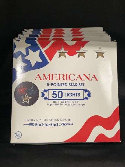 Set of (5) Americana 5-pointed star Re-white-blue 35’ string lights….50 lights per string image