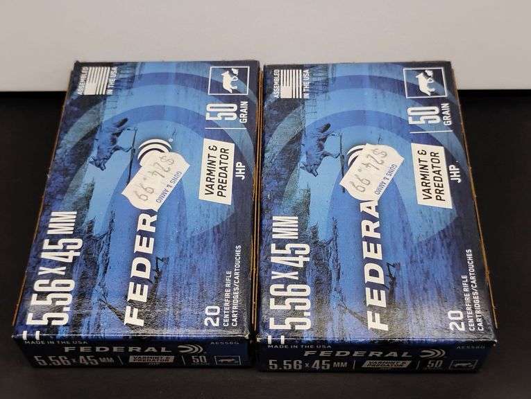 Two 20 Cartridge Boxes Federal JHP 5.56 x 45 50 Grain image
