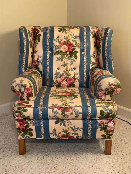 Beautiful custom upholstered wing back accent chair…..32 x 20 x 36 tall overall image