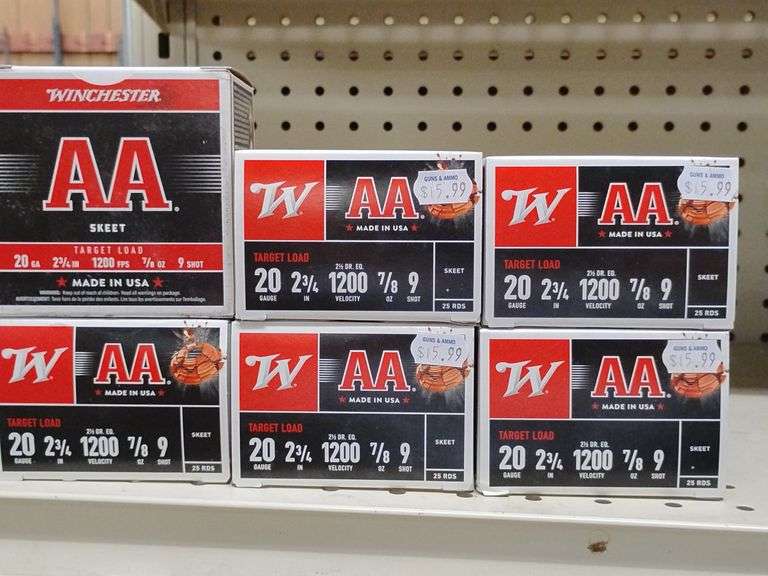 Winchester AA Skeet Target Load 20 gauge 2 3 4 inch 1200 fps 7/8 oz 9 shot 25 Rounds 6 boxes image