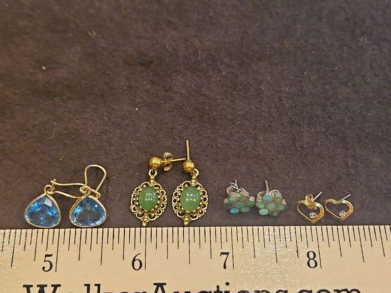 Four(4) Pr of Ladies earrings w/stones &/or diamonds DIAMONDS TESTED POSITIVE USING DIAMOND SELECTOR II TESTER... image