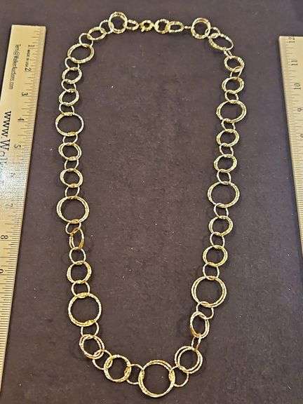 Ladies Ross-Simons Italian 18K yellow gold 30" long textured circle-link necklace 12.7 total grams... image