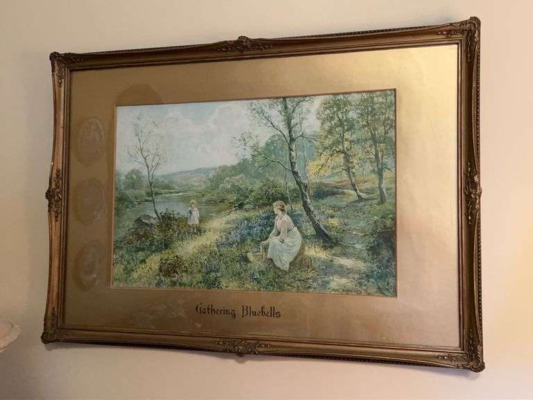 Beautifully framed/matted/signed print of the painting titled Gathering Bluebells by the British artist Ernest Walbourn…..31 x 22 image
