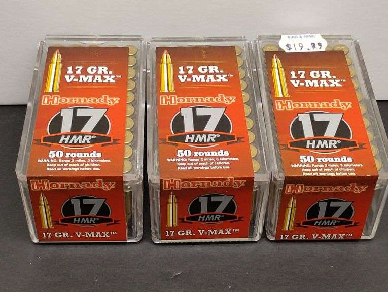 Three 50 Round Boxes Hornady 17 HMR 17 Grain V-MAX image