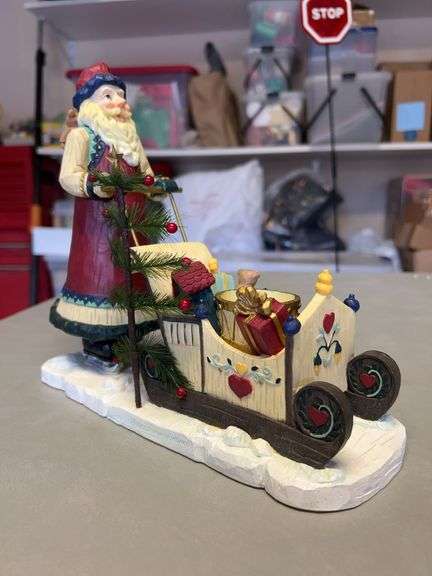 Beautiful DEMDACO “Nordic Santa Gifted Sled with Tea Light” figurine (resin)……10” long x 9” tall and in original box image