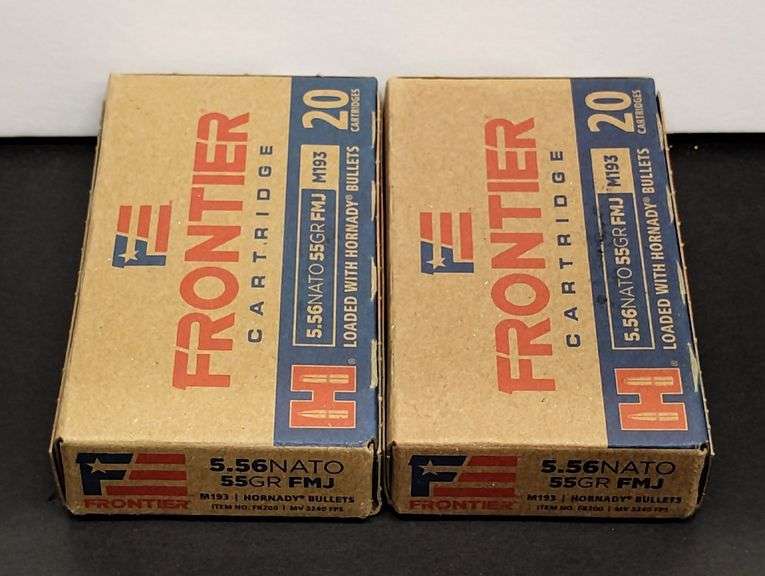 Two 20 Cartridge Boxes Frontier 5.56 NATO 55 Grain FMJ M193 Loaded with Hornady Bullets image