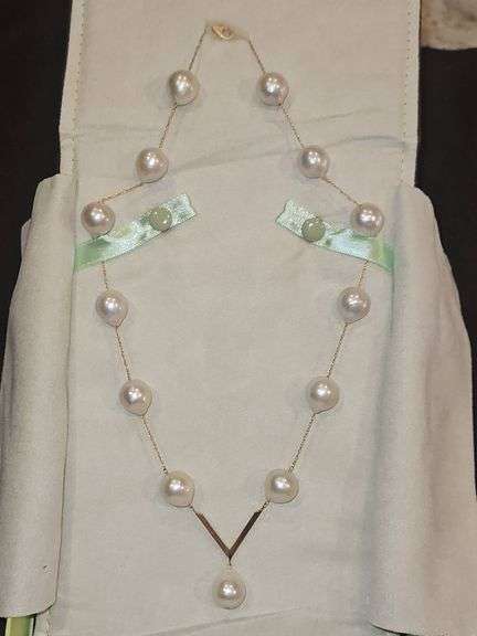 NIB Ross Simons 12-14mm Cultured Baroque Pearl V-Necklace in 14kt Yellow Gold 848961... image