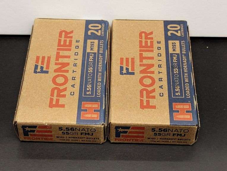 Two 20 Cartridge Boxes Frontier 5.56 NATO 55 Grain FMJ M193 Loaded with Hornady Bullets image