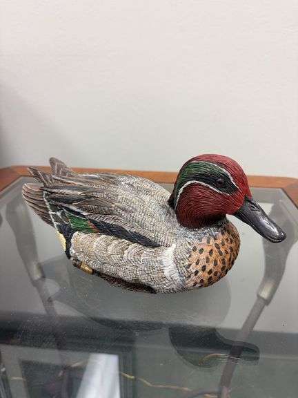 RARE Hershell Dee Moss Wooden Carved Green-Winged Teal Duck Decoy Art Piece image