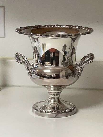 Gorgeous Vintage Trophy Cup Silver Plate Champagne Bucket…..9-1/4”D x 10-1/4” tall image