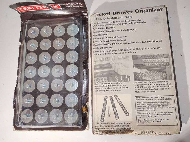 2 Craftsman Magnetic Socket Drawer Organizers 6 1/8" x 10 3/8" fits most tool chest drawers, holds 28 sockets. New image