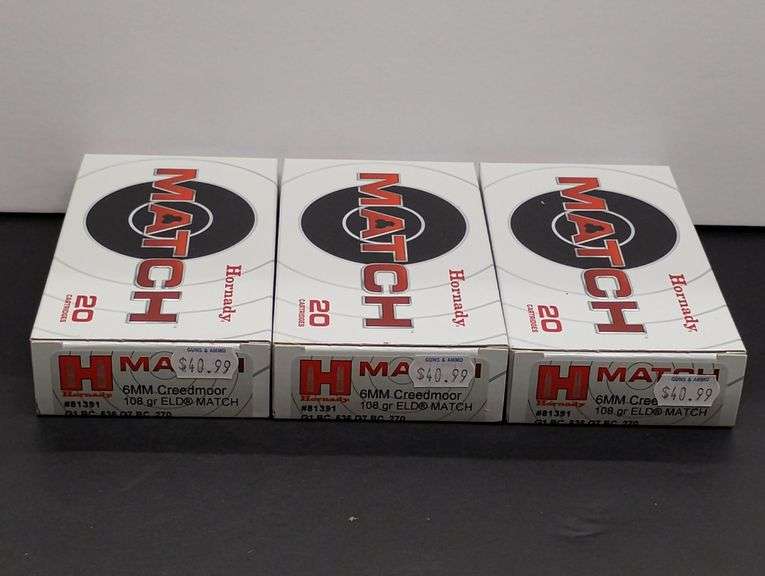 Three 20 Cartridge Boxes Hornady Match 6MM Creedmoor 108 Grain ELD MATCH image