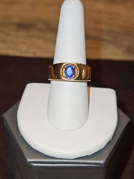 Very Nice Man's ring size 8.5 w/cobalt blue stone NO GOLD MARKINGS... image