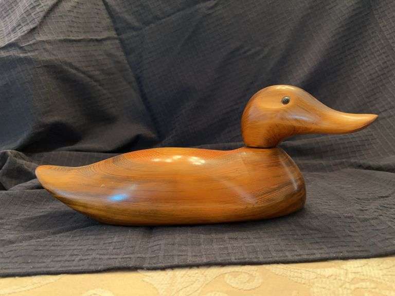 14” long hand carved wooden Duck…..marked JB on bottom image