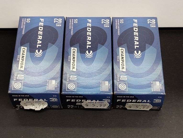 Three 50 Cartridge Boxes Federal 22 LR Rimfire 40gr image