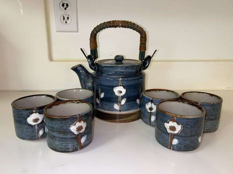 Vintage OTAGIRI Japanese Stoneware Tea Kettle with (6) cups image