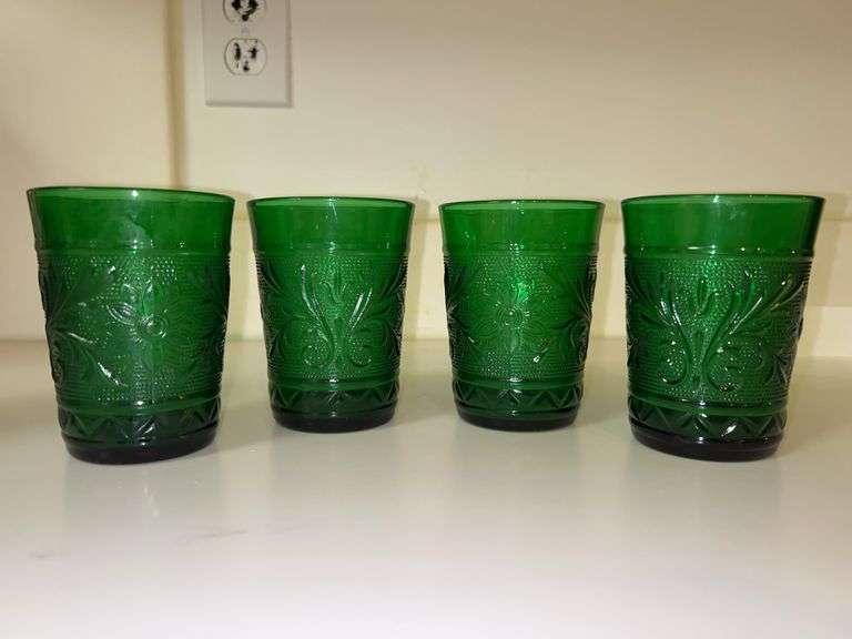 Set of (4) Vintage MCM Anchor Hocking Forest Green Sandwich Tumblers/Juice Glasses…..4” tall image