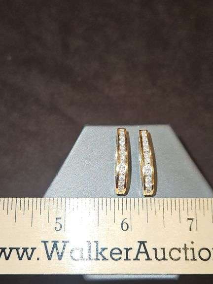 Beautiful Pr of Ladies 14K gold w/22 diamonds earrings 7.3 total grams DIAMONDS TESTED POSITIVE USING DIAMOND SELECTOR II TESTER... image